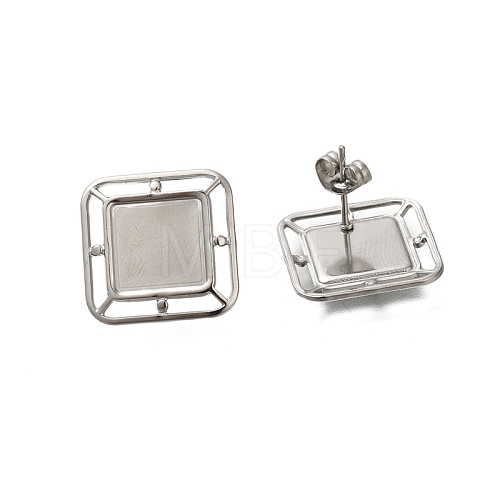 304 Stainless Steel Square Stud Earrings for Women EJEW-M028-05S-1