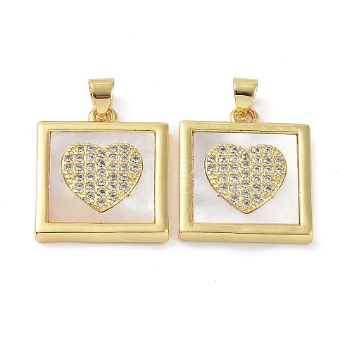 Rack Plating Brass Micro Pave Clear Cubic Zirconia Pendants KK-K341-44G-04-1