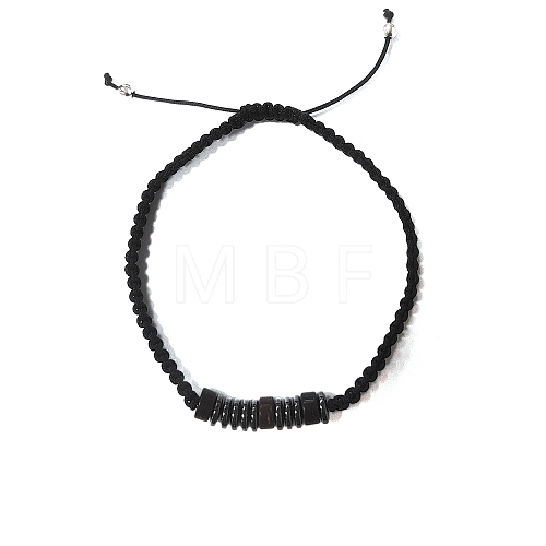 Coconut & Non-magnetic Synthetic Hematite Braided Bead Bracelet BJEW-PH01415-08-1