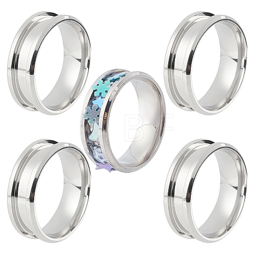 5Pcs 201 Stainless Steel Grooved Finger Ring Settings FIND-SC0003-16P-1