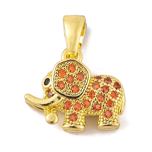 Rack Plating Brass Micro Pave Orange Cubic Zirconia Pendants KK-K367-03G-1