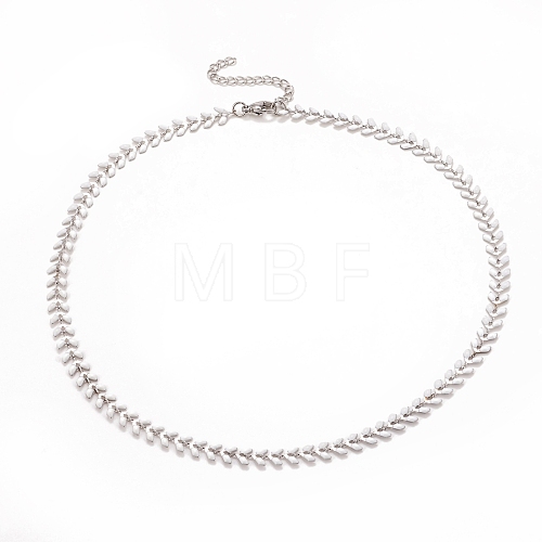 Enamel Wheat Link Chain Necklace NJEW-P220-02P-05-1