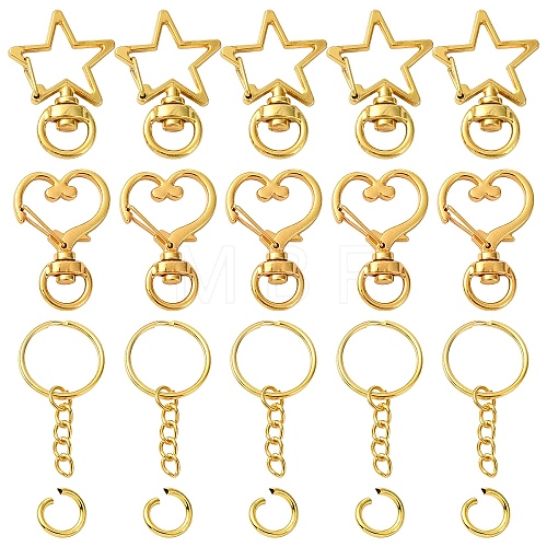 10Set 2 Styles Star Alloy Swivel Clasps with 10Pcs Iron Split Key Rings PURS-YW0001-01A-1