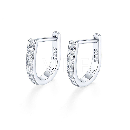 Anti-Tarnish Rhodium Plated 925 Sterling Silver Micro Pave Cubic Zirconia Hoop Earrings XC0955-1-1