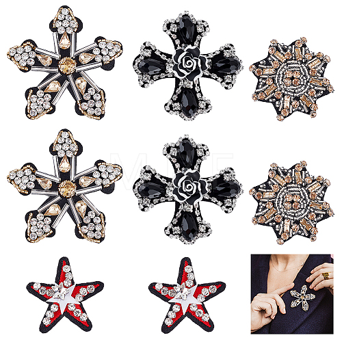 8Pcs 4 Style Snowflake & Cross & Star Shape Handicraft Rhinestone Appliques PATC-HY0001-17-1
