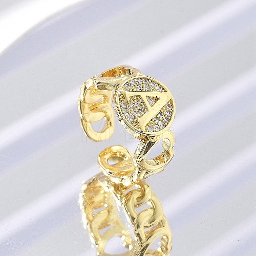 Brass Micro Pave Clear Cubic Zirconia Open Cuff Rings for Women RJEW-K289-02G-A-1