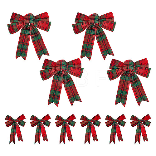 10Pcs 2 Style Christmas Theme Tartan Pattern Polyester Bowknot AJEW-CA0002-64-1