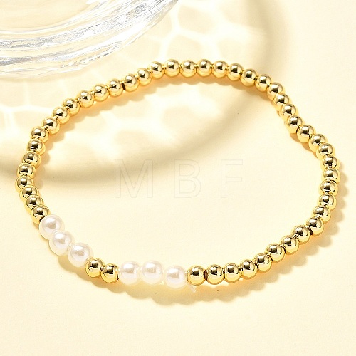 Brass Beaded Stretch Bracelets for Women BJEW-U018-01G-1