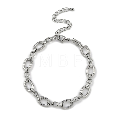 Anti-Tarnish 304 Stainless Steel Oval Link Chain Anklets AJEW-A057-05P-1