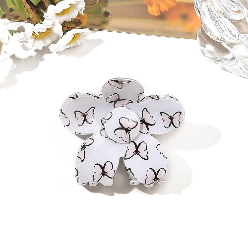 Flower with Butterfly Pattern Printed PVC Claw Hair Clips PW-WGAD78A-04-1