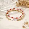 2Pcs 2 Styles I Love You Brass & Acrylic & Seed Beads Stretch Bracelets XD6242-3