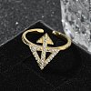 Brass Micro Pave Clear Cubic Zirconia Cuff Finger Rings for Women RJEW-U033-05G-2