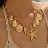 Bohemian Summer Beach Zinc Alloy Starfish Shell Shape Pendant Bib Necklaces for Women WGA7543-02-2