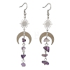 Natural Amethyst Chips Tassel Dangle Earrings EJEW-TA00260-03-1