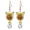 Natural Tiger Eye Carnelian Cat Shape Dangle Earrings EJEW-MZ00353-3