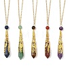 304 Stainless Steel Filigree Natural Mixed Stone Faceted Pointed Bullet Pendant Brass Cable Chain Necklaces NJEW-JN06568-3