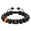 Natural Tiger Eye & Lava Rock Round Beads Adjustable  Bracelets TV6214-14-1