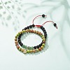 2Pcs 2 Style Natural Imperial Jasper(Dyed) & Green Aventurine & Lava Rock Braided Bead Bracelets Set with Alloy Shell BJEW-JB08476-2