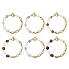 Natural Mixed Gemstone Nuggets and Pearl Beaded Chain Bracelets with 304 Stainless Steel Cross Link Chains and OT Clasps BJEW-JB14436-2