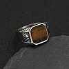 304 Stainless Steel with Natural Tiger Eye Finger Rings FS-WG06E27-19-1