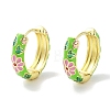 Real 18K Gold Plated Brass Enamel Flower Print Hoop Earrings for Women EJEW-L269-117G-2