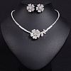 Flower Brass Micro Pave Cubic Zirconia Pendant Necklaces & Stud Earrings Sets WG63143-04-1