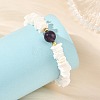 Natural Sea Shell Square Heishi Beads and Round Gemstone Beaded Stretch Bracelets BJEW-JB14476-5