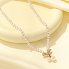 304 Stainless Steel Bowknot Pendant Necklace with Natural Pearl Beaded ZX4765-2-2