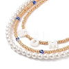 3Pcs 3 Style Shell Pearl & Seed & Lampwork Evil Eye Beaded Necklaces Set NJEW-JN04048-4