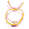 3Pcs 3 Styles Natural Amethyst & Glass Round Beads Braided Bead Bracelets & Stainless Steel Heart Link Bracelets LB7339-1-5