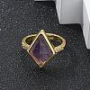 Rhombus Natural Amethyst Finger Rings RJEW-B113-01G-08-2