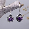 Flat Round Natural Amethyst Dangle Earrings EJEW-C178-09-1