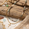 Stainless Steel Religion Cross Pendant Colorful Natural Mixed Gemstone Rondelle Beaded Double Layer Necklaces for Women KG2971-3