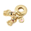 Brass Black and Pink Enamel European Dangle Charms KK-Z150-04G-2
