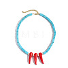 Bohemian Hot Pepper with Synthetic Turquoise Cuboid Beaded Necklaces with Alloy End Chains FS-WG16541-06-1