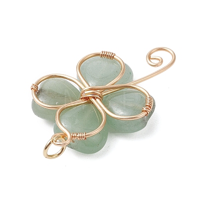 Natural Green Aventurine Copper Wire Wrapped Shamrock Pendants PALLOY-JF02972-01-1