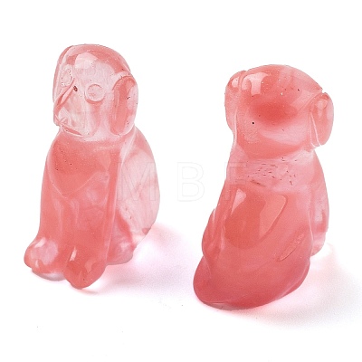 Cherry Quartz Glass Carved Dog Figurines DJEW-L023-A05-1