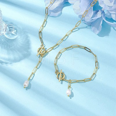 Oval Natural Cultured Freshwater Pearl Pendant Necklaces & Bracelets Jewelry Sets SJEW-JS01300-1