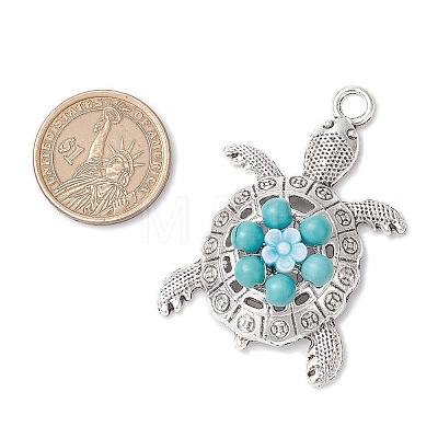 Synthetic Turquoise & Acrylic Beaded Flower Sea Animal Pendants PALLOY-JF03830-1