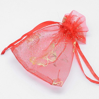 Gold Stamping Butterfly Rectangle Organza Gift Bags OP-L006A-02-1