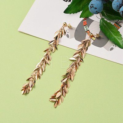 Brass Leaf Tassel Earrings EJEW-JE04409-02-1