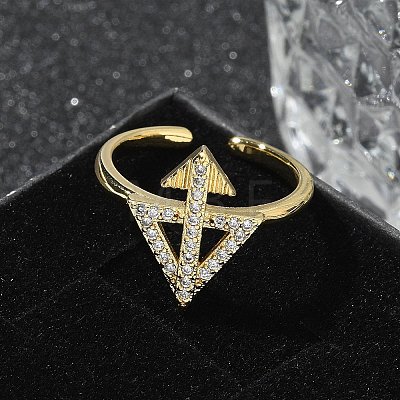 Brass Micro Pave Clear Cubic Zirconia Cuff Finger Rings for Women RJEW-U033-05G-1