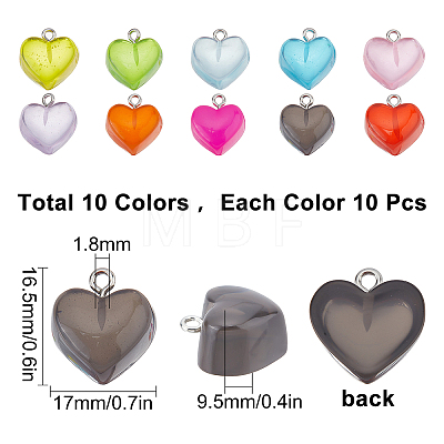 100Pcs 10 Colors Valentine's Day Transparent Resin Pendants FIND-SC0003-28-1