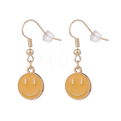 Flat Round with Smiling Face Enamel Dangle Earrings EJEW-JE04860-1