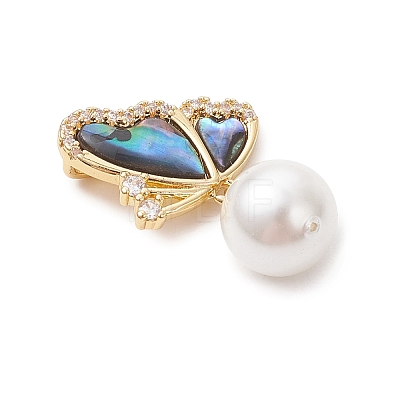 3Pcs 3 Sizes Natural Paua Shell with Round White Shell Pearl Pendants PALLOY-JF05085-1