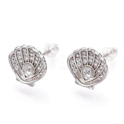 Rhodium Plated 925 Sterling Silver Micro Pave Cubic Zirconia Stud Earring Findings STER-T004-40P-1