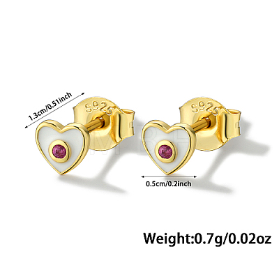 Heart Real 18K Gold Plated 925 Sterling Silver Micro Pave Cubic Zirconia Stud Earrings with Enamel PI4374-3-1