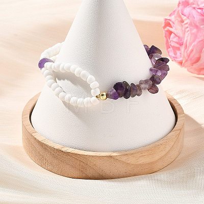 Natural Amethyst Chip Beads & Glass Seed Beads Beaded Bracelets for Women BJEW-JB14137-02-1