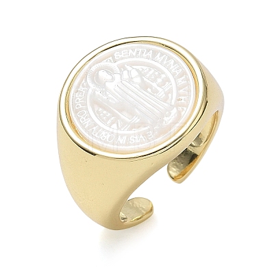 Brass & White Shell Cuff Open Rings KK-CBA56EF-42A-G-1