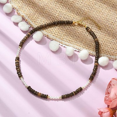 Natural Shell & Pearl & Coconut Disc Beaded Necklaces NJEW-JN04526-1